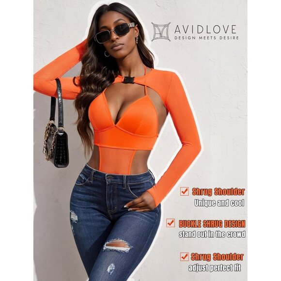Women Orange Festival Sexy Lingerie Bodysuit Buckle Shrug Crop Top Set Outfits - Picture 3 of 7
